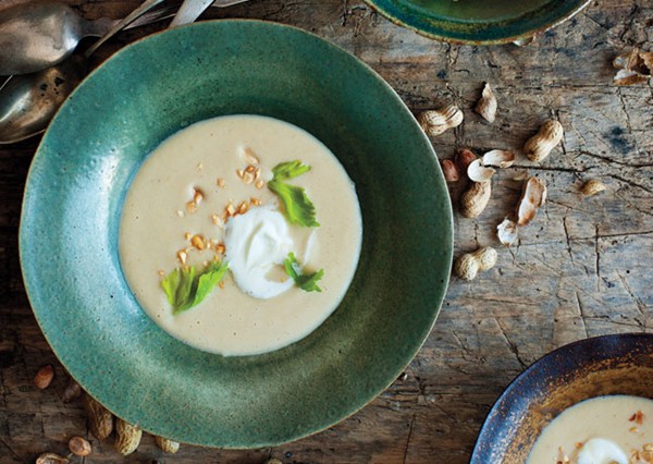 Roasted peanut soup with honey whipped cream