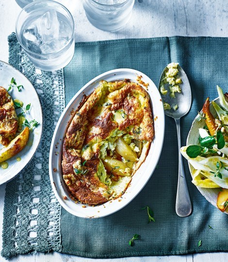 Roasted pear and blue cheese soufflé 