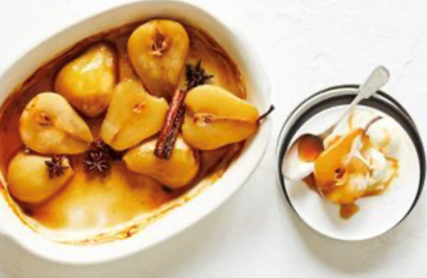 Roasted pears in chai syrup