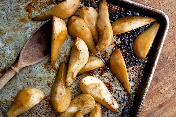 Roasted pears with coconut butterscotch sauce