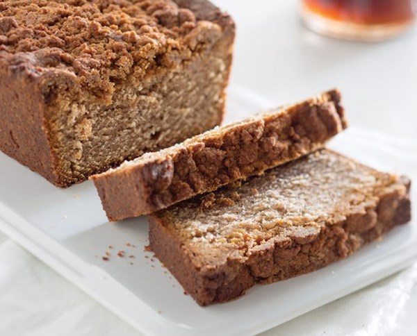 Roasted pecan pound cake with sorghum streusel