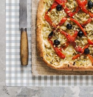 Roasted pepper and pine nut pissaladière