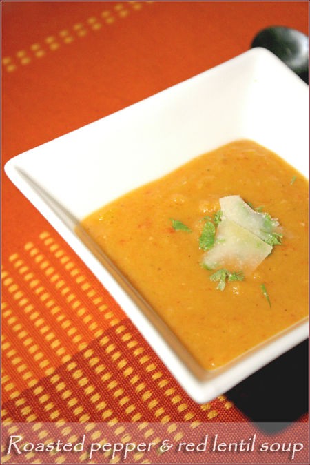 Roasted pepper and red lentil soup
