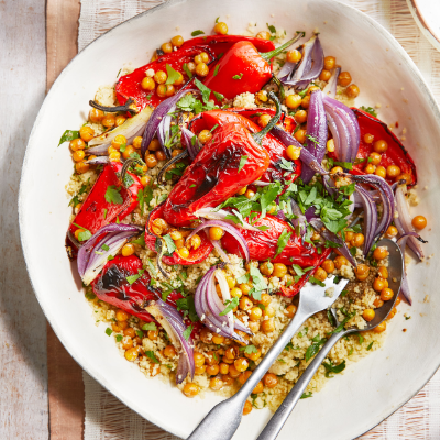 Roasted pepper couscous with pomegranate dressing