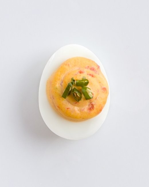 Roasted pepper-Thai chile deviled eggs