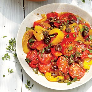 Roasted peppers and tomatoes with herbs and capers