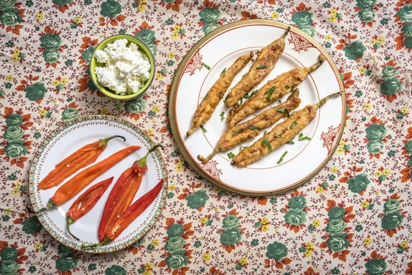 Roasted peppers stuffed with cheese (Chushki burek)