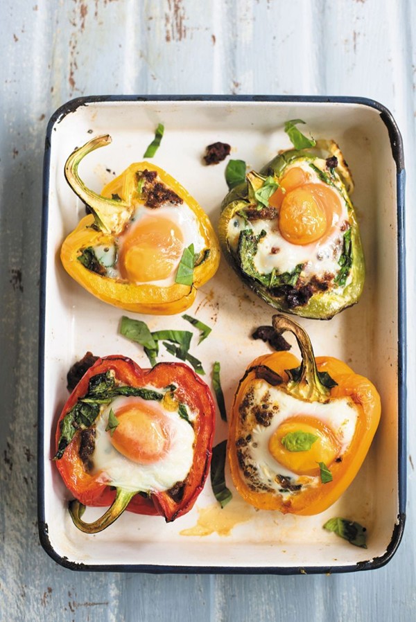 Roasted peppers with baked eggs