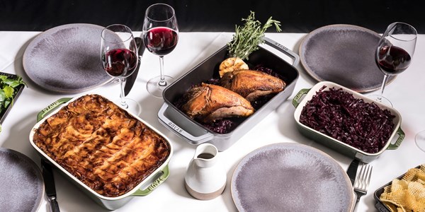 Roasted pheasant with boulangère potatoes and red cabbage