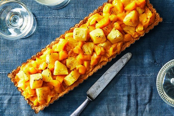 Roasted pineapple-mango tart
