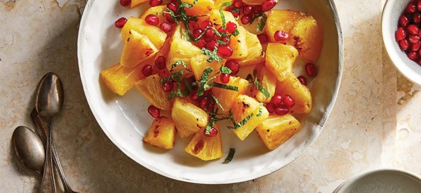 Roasted pineapple with fresh mint