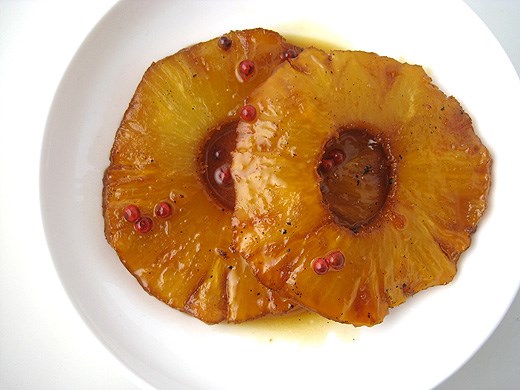 Roasted pineapple with pink peppercorns