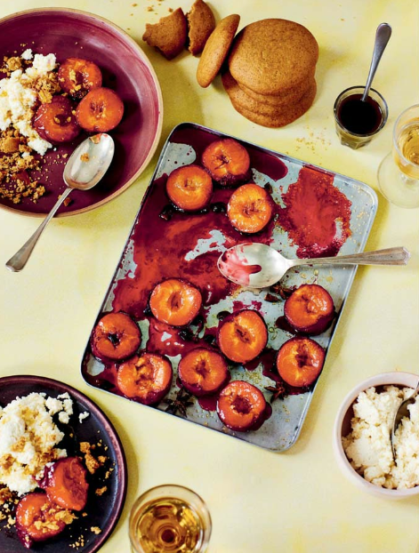 Roasted plums, ricotta & ginger crumb
