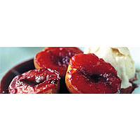 Roasted plums with cinnamon and orange yogurt ice cream
