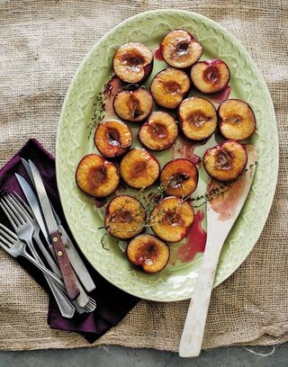 Roasted pluots with brown sugar and balsamic vinegar
