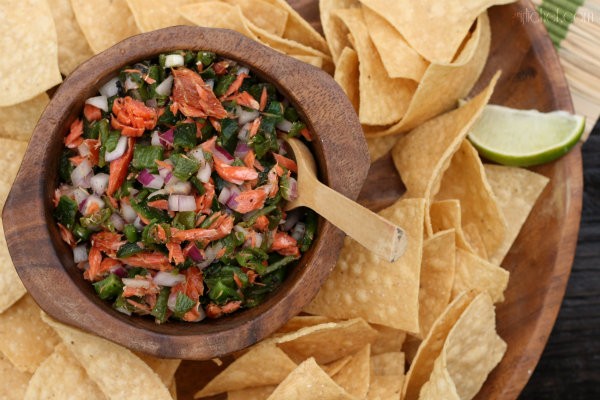 Roasted poblano salpicón with smoked salmon