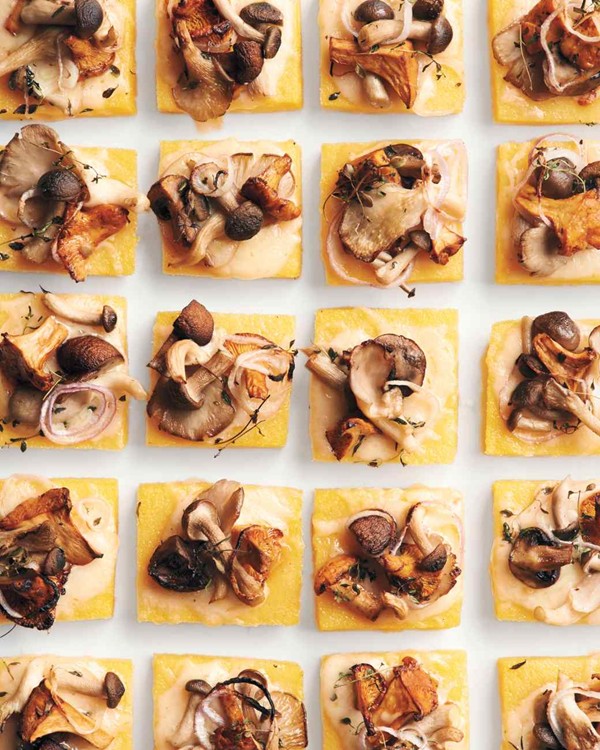 Roasted polenta squares with Fontina and wild mushrooms