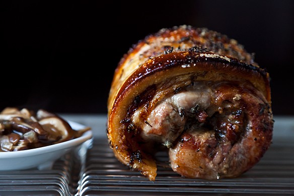 Roasted pork belly (with hoisin mushroom sauce)