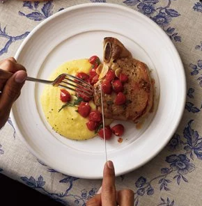 Roasted pork chops with polenta