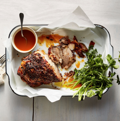 Roasted pork shoulder with tequila citrus sauce