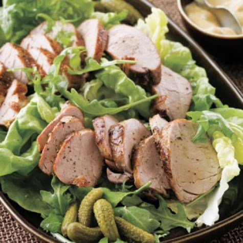 Roasted pork tenderloin & cornichon salad