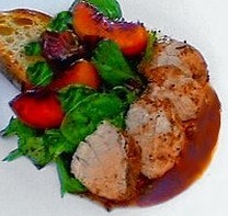 Roasted pork tenderloin with balsamic glazed peaches