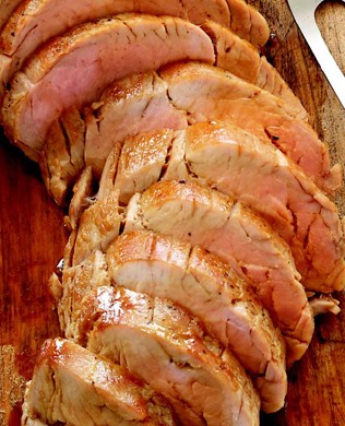 Roasted pork tenderloin with butternut squash mash and tarragon gravy