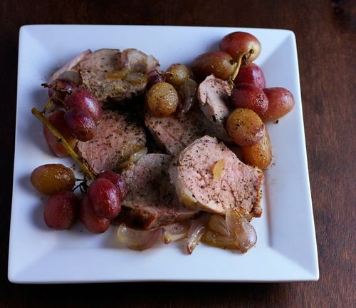 Roasted pork tenderloin with grapes and sage