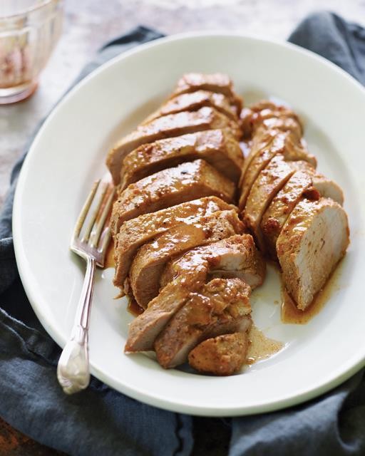 Roasted pork tenderloin with mustard & maple syrup