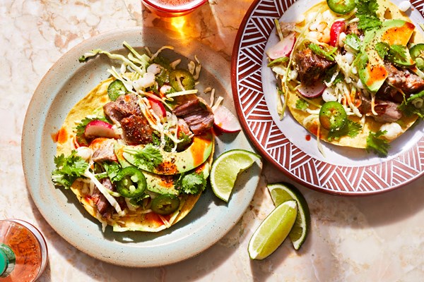 Roasted pork tostadas with citrusy cabbage salad
