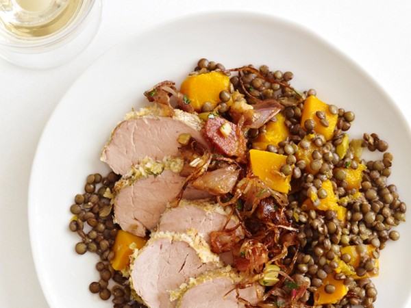 Roasted pork with lentils