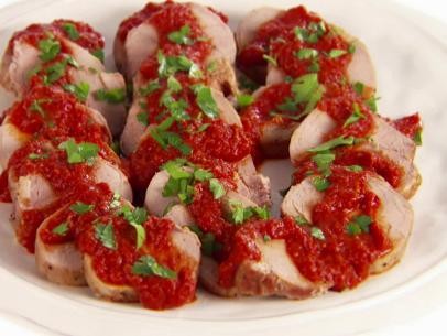 Roasted pork with smoky red pepper sauce