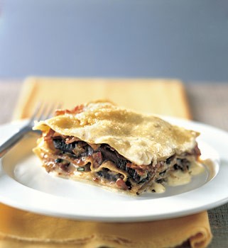 Roasted portobello and prosciutto lasagna