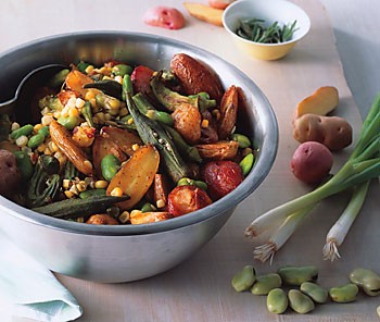 Roasted potato and okra salad