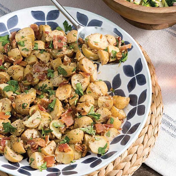Roasted potato salad with mustard-pecan vinaigrette