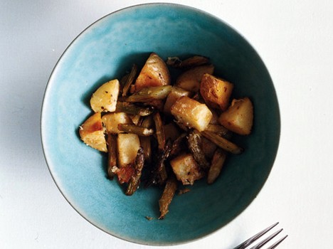 Roasted potatoes and asparagus with Parmesan