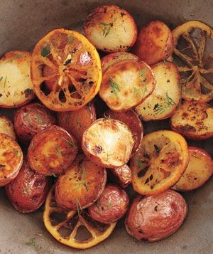 Roasted potatoes and lemon with dill