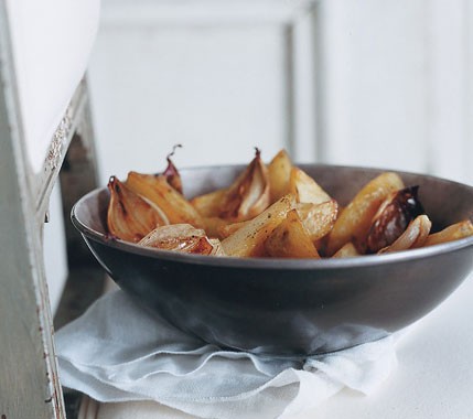 Roasted potatoes and shallots