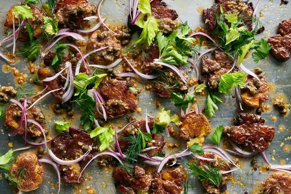 Roasted potatoes with anchovies and tuna