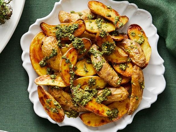 Roasted potatoes with salsa verde