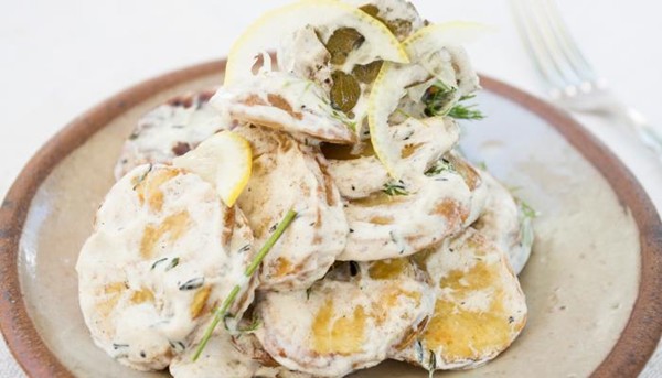 Roasted potatoes with yogurt, dill, lemon, and garlic