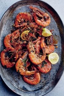 Roasted prawns with garlic, parsley, crushed red pepper flakes & lemon
