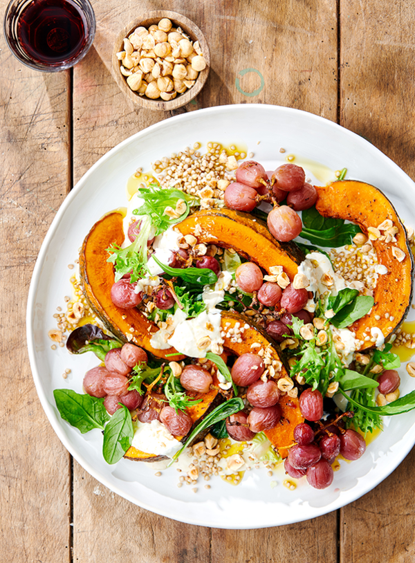 Roasted pumpkin, buckwheat and herb salad