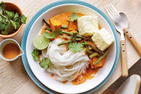 Roasted pumpkin, crispy tofu, coconut and lime dressing