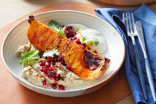 Roasted pumpkin, eggplant hummus & sumac