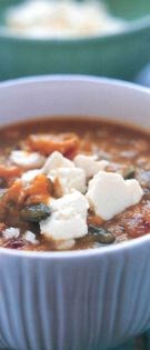 Roasted pumpkin, garlic and rosemary soup with pepitas and feta