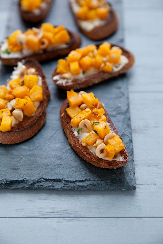 Roasted pumpkin hazelnut crostini