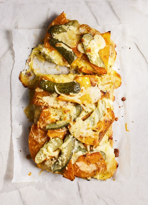 Roasted pumpkin, pickles and mango chutney toastie
