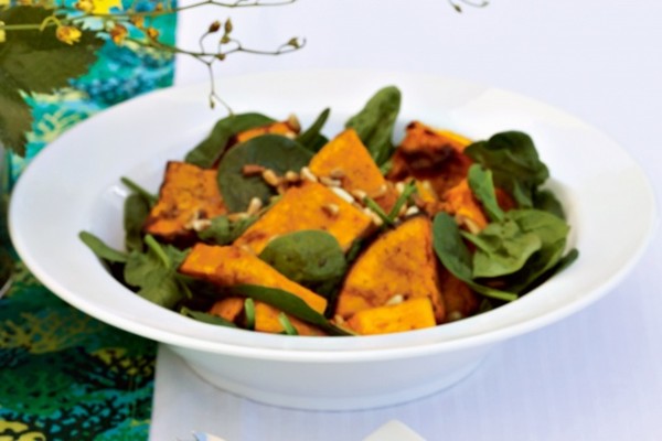 Roasted pumpkin salad with honey and balsamic dressing
