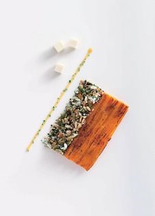 Roasted pumpkin terrine, grains and seeds, tofu, butter and pumpkin vinaigrette